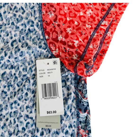 Multiples Women's Plus Size 1X Printed Burn Out Semi Sheer Multi Color T… - Picture 5 of 6